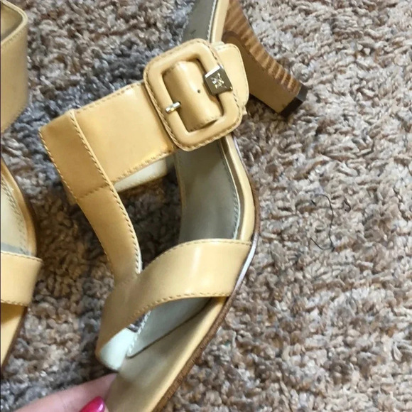 Anne Klein Nude Leather Big Buckle Mule Sandal - Picture 3 of 6